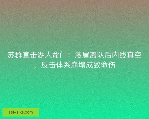 苏群直击湖人命门：浓眉离队后内线真空，反击体系崩塌成致命伤