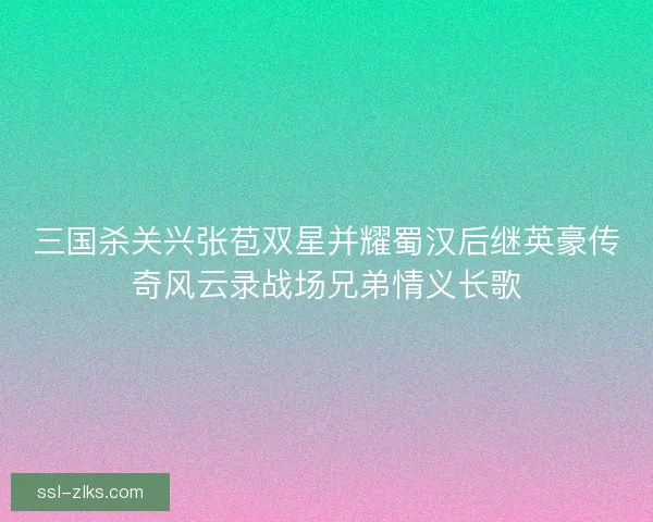 三国杀关兴张苞双星并耀蜀汉后继英豪传奇风云录战场兄弟情义长歌 三国杀关兴张苞双星并耀蜀汉后继英豪传奇风云录战场兄弟情义长歌