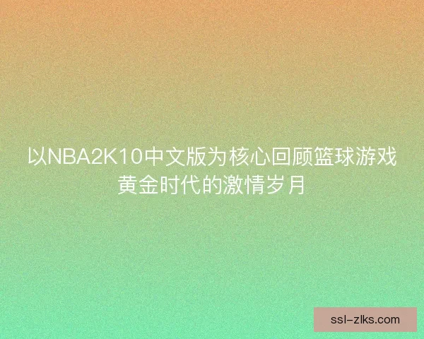 以NBA2K10中文版为核心回顾篮球游戏黄金时代的激情岁月 以NBA2K10中文版为核心回顾篮球游戏黄金时代的激情岁月